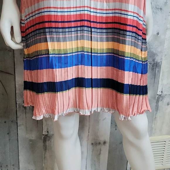 Foxiedox Stripe Pleated Shift Dress In Pink/coral/navy - Picture 7 of 11